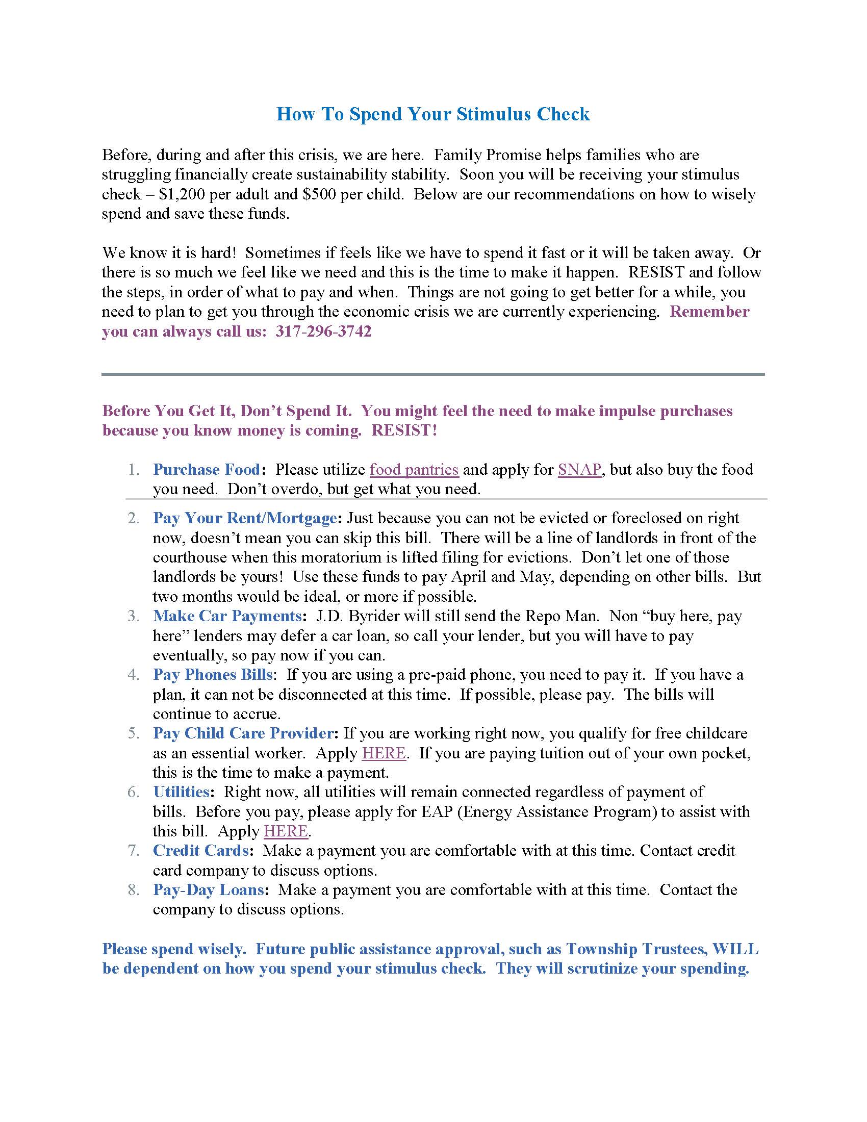 How To Spend Your Stimulus Check Hendricks County Food Pantry Coalition